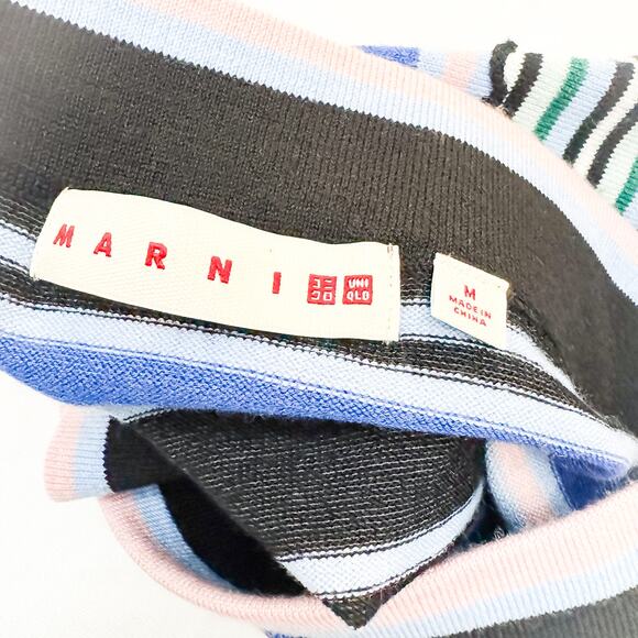 Marni x Uniqlo Blue Striped Patterned Pencil Midi Skirt Side Slit Size Medium - Picture 3 of 4